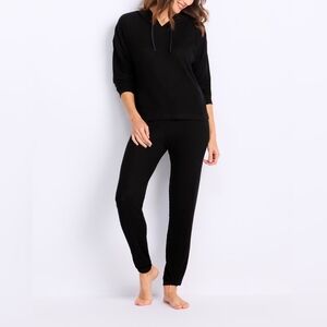 Seeing Stars Ribbed Hoodie & Jogger Sleep & Lounge Set In Black
